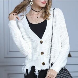 NWOT Polly & Esther loose cable knit distressed cardigan